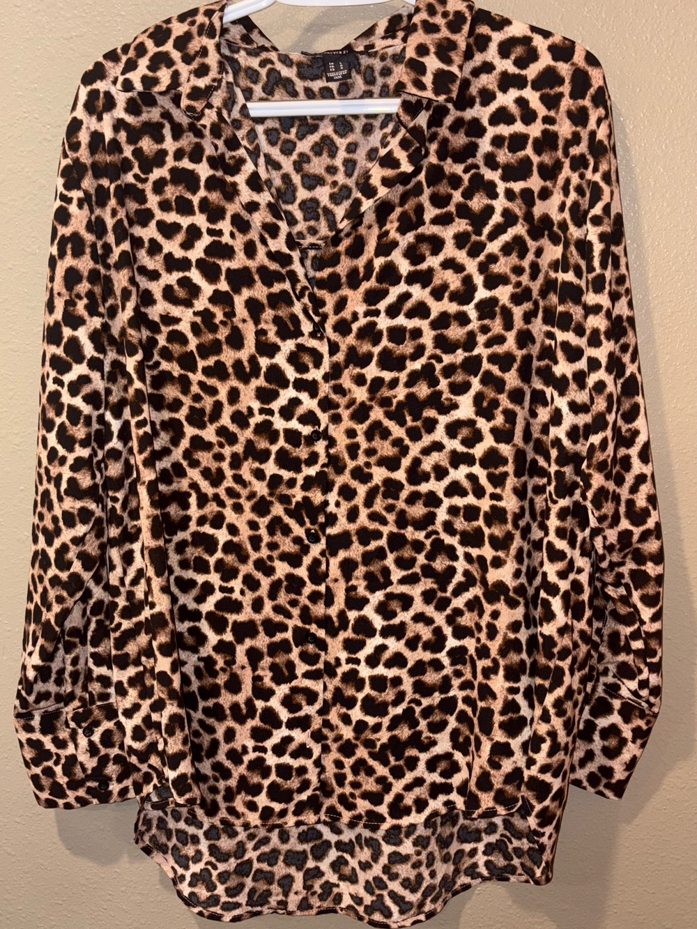Leopard Print Long Sleeve V-Neck Women's Top - Brown/Black